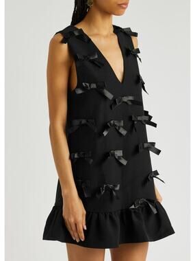 SISTER JANE Black Bloom bow-embellished mini dress Medium M